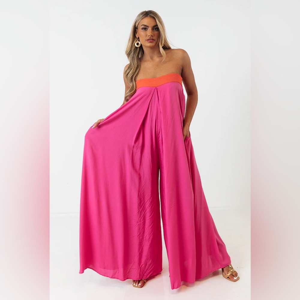 Impressions Pink and Orange Strapless Jumpsuit
